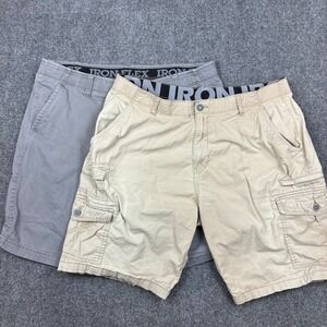 Iron Flex Mens Cargo Shorts Bundle of 2 Tan Grey Size W36 Stretch Waistband